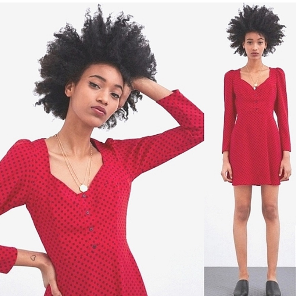 Zara Red and black polka dot Long Sleeve mini Dress